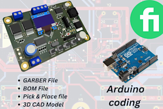 do pcb design and arduino code, provide bom, garber, schematic , 3d model of pcb