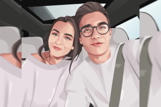 draw couple and wedding portrait into vector cartoon