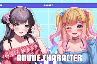 draw you and your original character anime style, pfp, illustration, and fanart