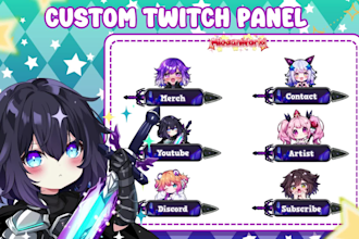design cute custom twitch panel emotes chibi overlay for your vtuber and stream