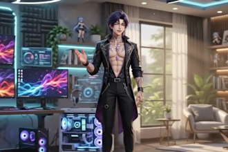 create custom male vtuber live 2d model furry anime vtuber, streaming with rig