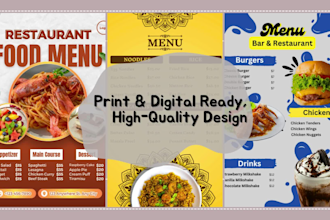 design a professional restaurant menu, bar menu, or price list