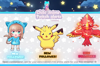 create cute anime chibi twitch alerts
