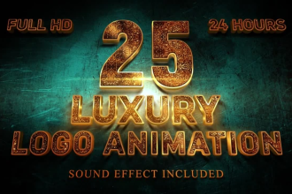 make 25 luxury gold  logo intro animation with sound effects