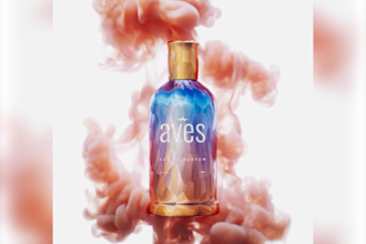 model, animate perfume bottle, cosmetics products, boxes