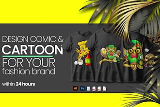design custom cartoon comic dtg dtf printing  illustration for tshirt merchandis