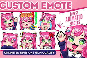 custom twitch emotes, animated emotes, chibi emotes, vtuber emotes for stream