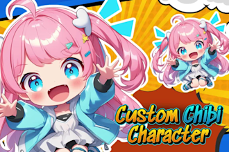 custom cute chibi art character of your vtuber oc or pet animal in anime style