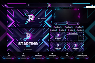 design animated twitch or kick overlay, facecam, alerts, and screens package
