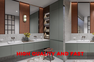 do bathroom interior design in 3d and render
