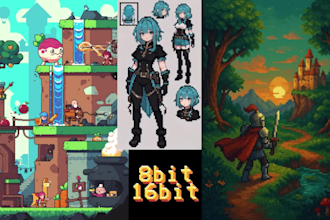 do 8bits 16bits 32bits pixel art spritesheets, tilesets, lofi loops wallpapers