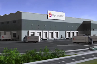 create 3d industrial robotic warehouse process animation, warehouse automation