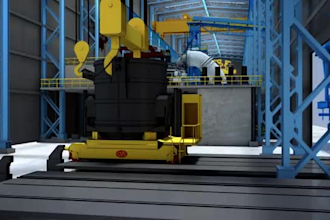 create 3d industrial animation of steelmaking or metal production process