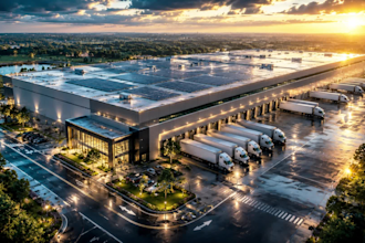 create cinematic 3d warehouse visuals for industrial hubs and logistic parks