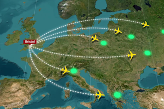 do a travel route on map and map animation