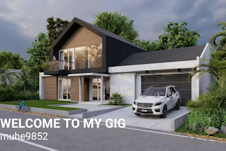 create realistic 3d architectural rendering of exterior and interior