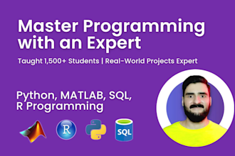 teach you python, matlab, r programming, and sql from beginner to expert