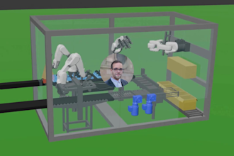 create 3d industrial robotic arm machinery animation 3d factory automation video