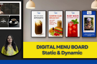 digital menu board for TV screens static animated restaurant, bar menu editable