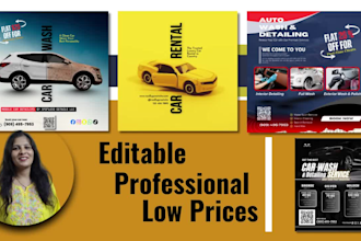 design car wash menu, poster, price list, ads, banner, business cards and flyers