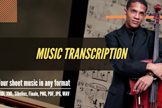 transcribe your sheet music to XML, midi, wav, PDF or any