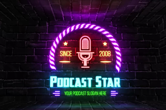 create neon podcast intro, logo animation, professional podcast branding video
