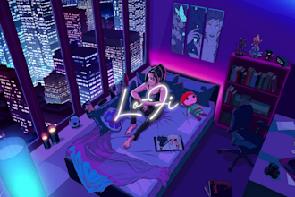 create lofi youtube channel with 30 lofi music animations
