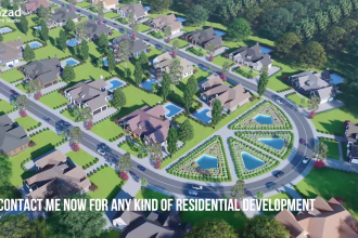 model and animate masterplan, 3d site urban townhouse plan, park, subdivision