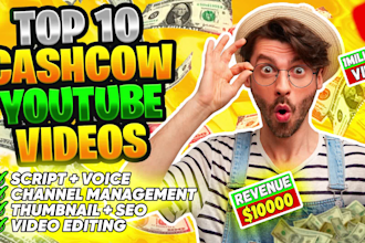 create top 10 cash cow videos and faceless cash cow videos for youtube