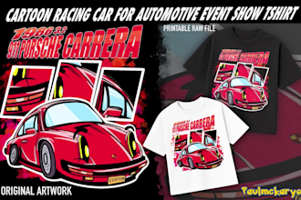 create amazing cartoon racing car for automotive event show tshirt