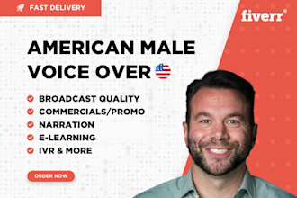 record a deep american male voice over as an announcer or voice actor character