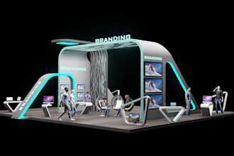 design 3d trade show booth, exhibition stall or stand, expo kiosk