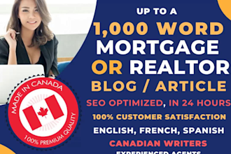 write your mortgage or real estate blog or article up to 1,000 words