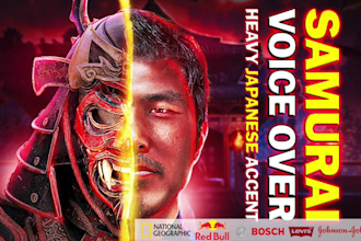 record english with a heavy japanese accent samurai japanese voice over