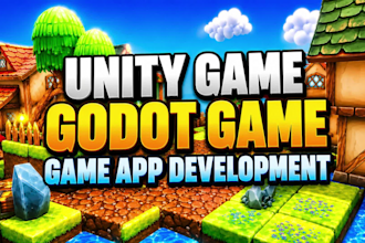 develop 2d or 3d game in godot game or unity game, unity game development