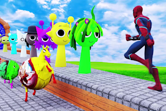 create 3d animal fountain crossing with superhero fastest
