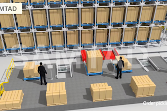 do 3d asrs warehouse automation industrial robotic arm and conveyor explainer
