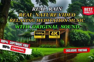 create 4k real rain, relaxing meditation music nature video