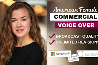 record a warm american commercial female voice over