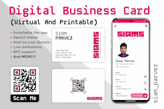 design website like clickable digital business card with qr code, vcard