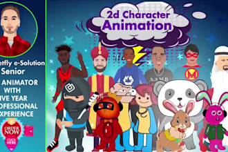 animate custom 2d cartoon character for social media, brand, web or business
