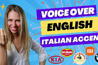 record a professional english voice over with italian accent