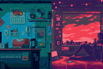 do 2d pixel art, looping lofi animations for music videos streams backgrounds