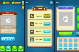 create full complete 2d game ui ux design