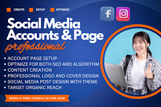 setup and optimize instagram, facebook, social media pages, meta business suite