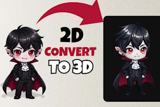 design 2d image to 3d model character figurine for printable stl 3d printing