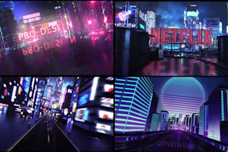 create cyberpunk city and 3d digital modern logo with power