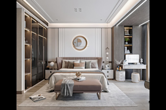 design luxury modern bedroom with high quality photorealistic 3d render