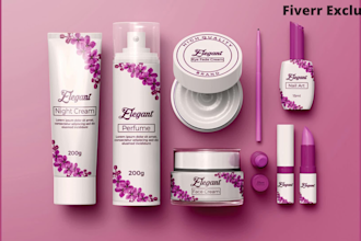 create  elegant cosmetics label design, pouch design and box design