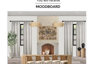 interior design dining room, kitchen with floor plan, furniture shopping links